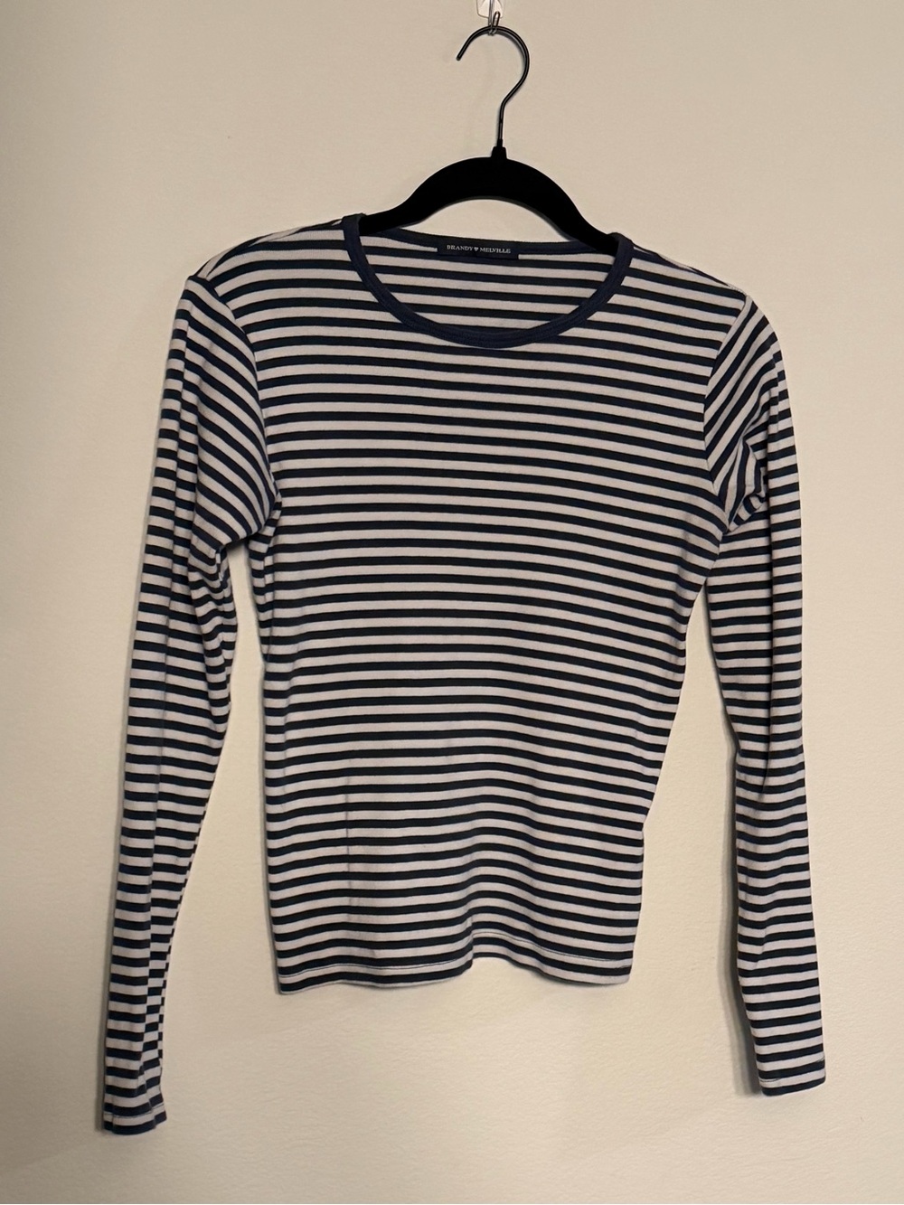 Brandy Melville Navy and White Striped Long Sleeve Top